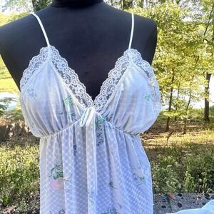 Vtg Silky Lace Trim Women L Coquette Romantic Whimsigoth Floral Pastel